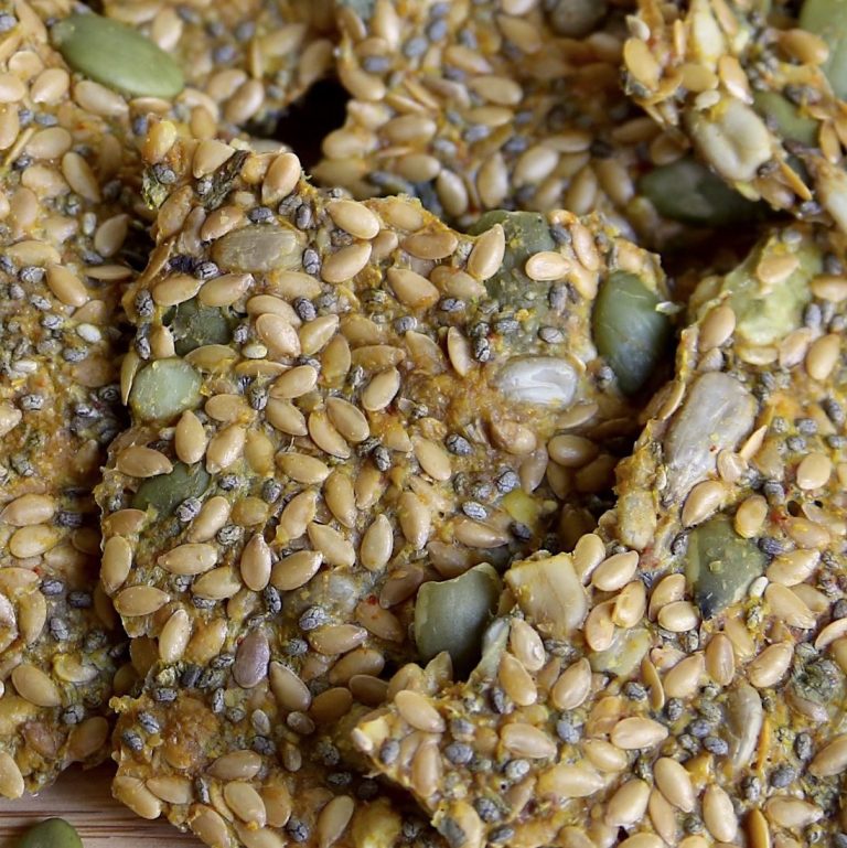 Gluten free seed crackers closeup